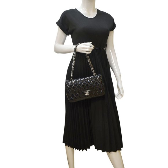 CHANEL Classic Medium Double Flap Patent Leather Shoulder Bag Black - Picture 2 of 14